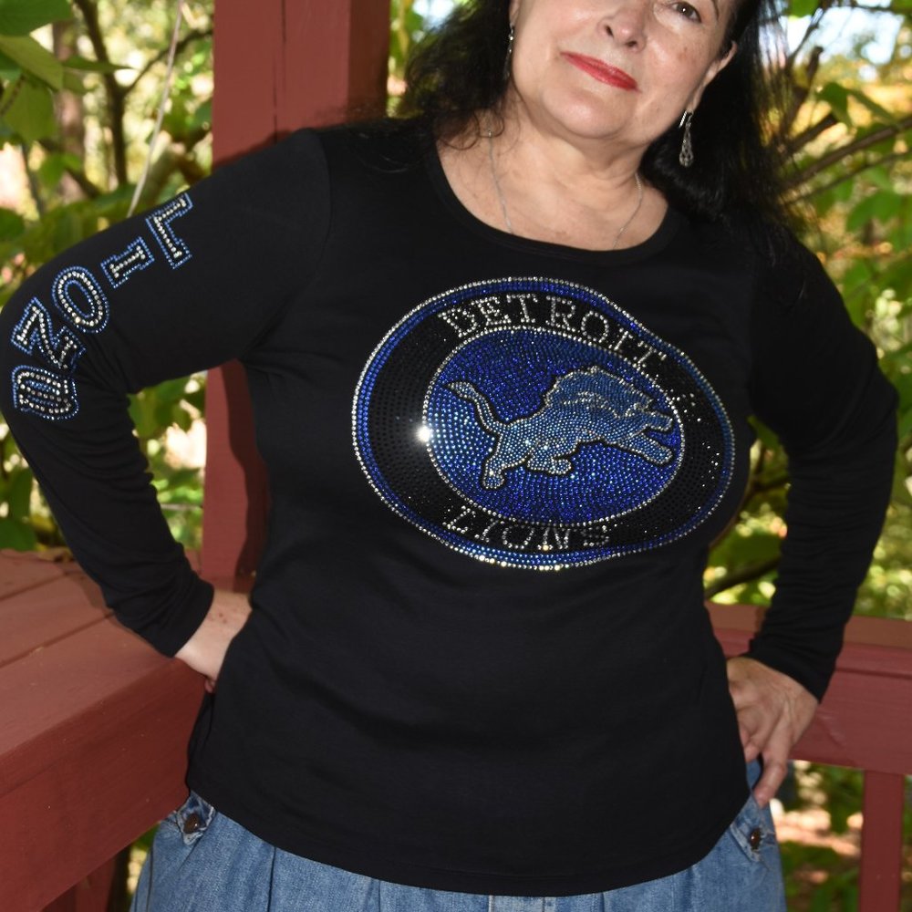 Detroit Lions Rhinestone Long Sleeve Shirt